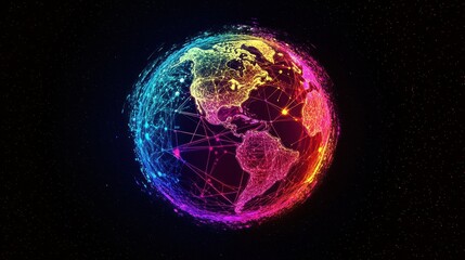 A glowing Earth with vibrant lines connecting continents, symbolizing global data flow and analytics.
