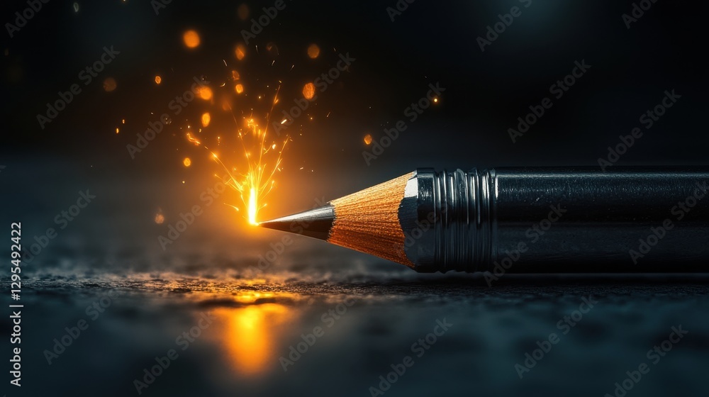 Poster a glowing filament emerging from the tip of a mechanical pencil, representing creativity and inventi
