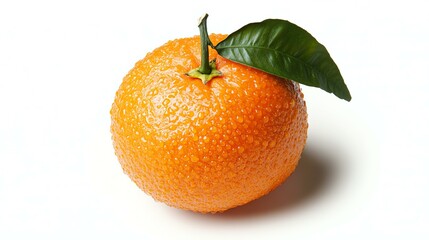 Juicy orange with vibrant color and leaf.