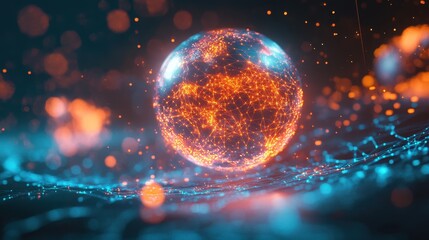 A glowing planet with protective digital barriers and encrypted connections, symbolizing secure international data flow