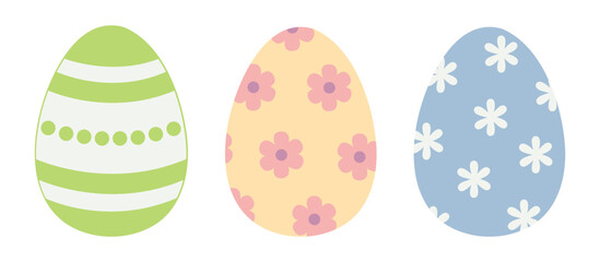 Set of colorful Easter eggs. Happy Easter eggs collection in colorful and multicolored coloring art for traditional hunting holiday. Flat vector illustration isolated on white background.