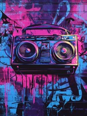 Fototapeta premium A bold hip-hop event background featuring dynamic graffiti textures, urban street art, and vibrant colors. Perfect for music promotions, rap events, DJ parties, concert flyers, dance battles