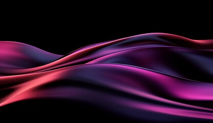 Fototapeta premium Abstract dynamic flowing vibrant purple and pink fabric waves on a black background