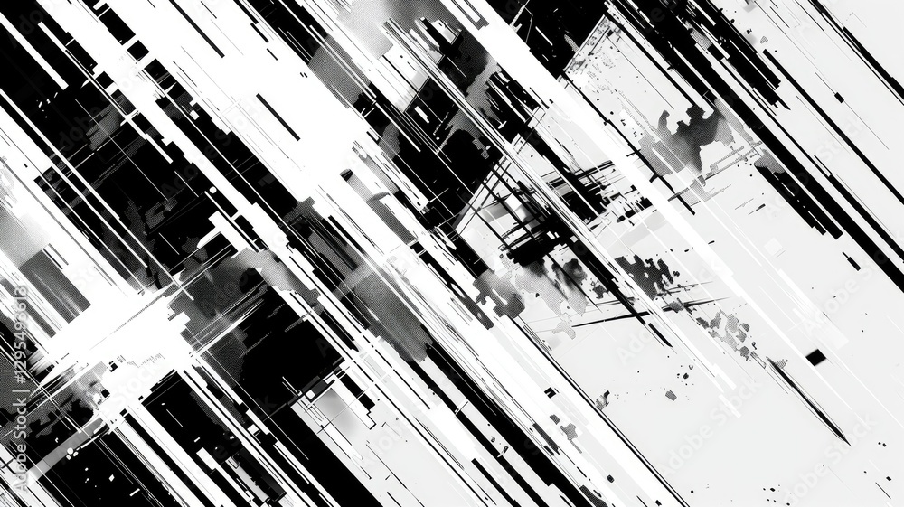 Aufkleber abstract black and white digital glitch art. technology and data distortion concept. digital artwork