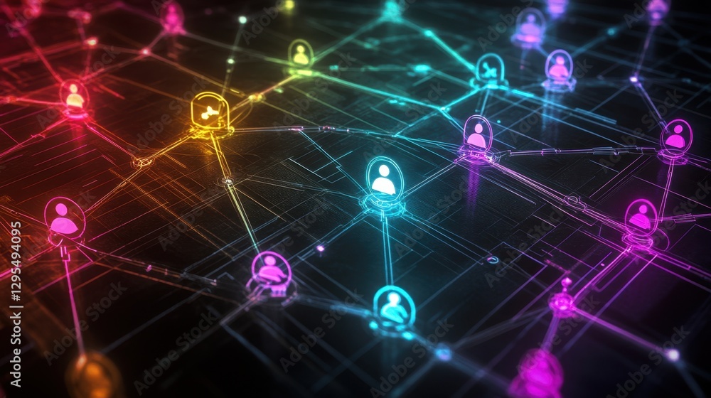 Aufkleber a network of vibrant user icons linked by glowing lines, symbolizing digital social connections on a