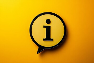 Realistic sticker of yellow speech bubble featuring the letter  i  inside for creative designs