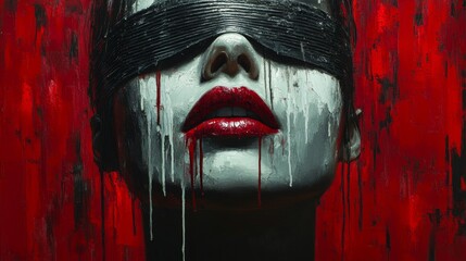 Blindfolded Woman in Red Abstract Art