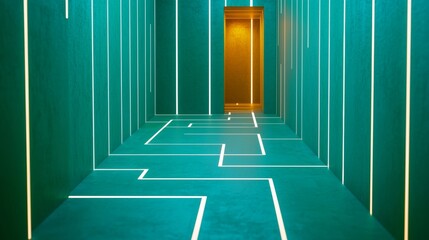 Envisioning corporate decision making  a futuristic neon maze with a single illuminated path