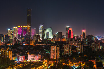 The modern urban skyline of Beijing, China under the gorgeous lights