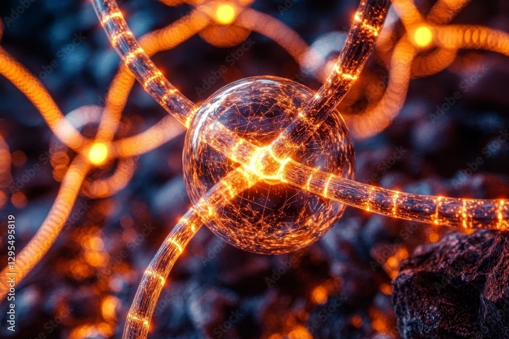 Aufkleber futuristic sci fi visualization of interconnected glowing energy strands creating an intricate knot