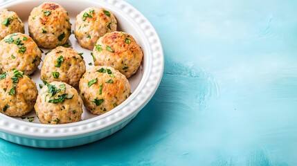 Fototapeta premium Delicious Homemade Chicken Meatballs Garnish with Parsley