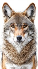 Captivating Portrait of a Wild Coyote with Intense Gaze and Detailed Fur on a Bright White Background for Stock Photography