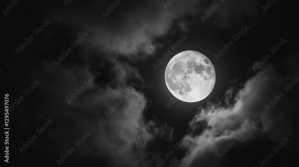 Aufkleber full moon surrounded by clouds in the night sky : generative ai