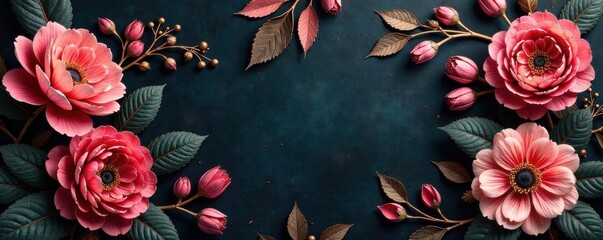 Luxurious charcoal flowers in a stylized, hand-painted floral pattern with gold accents and delicate textures, gold, interior decor, design