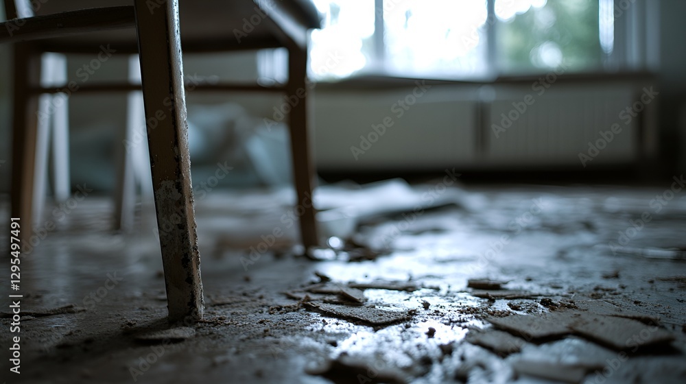 Poster Old Abandoned Room with Messy Floor and Discarded Items Creating a Haunting Atmosphere : Generative AI