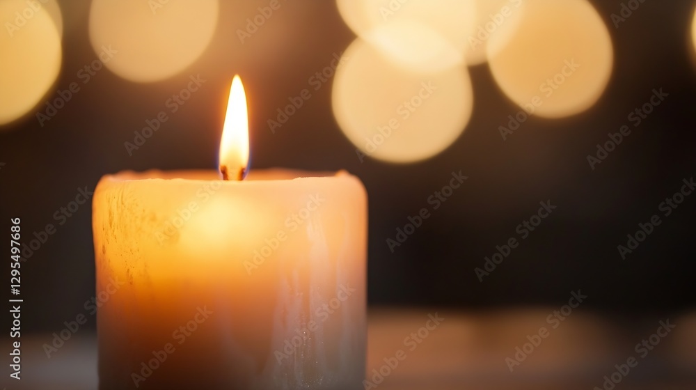 Poster illuminated candle with soft bokeh lights in the background : generative ai