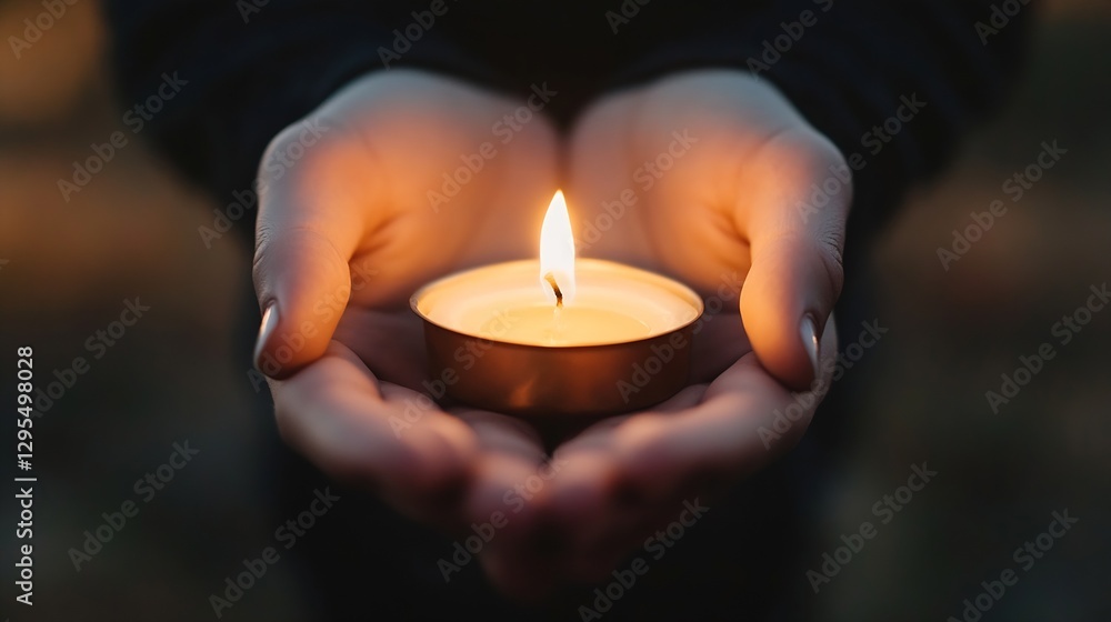 Poster Warm Candle in Hands Creating Tranquil Atmosphere and Serenity for Meditation and Relaxation : Generative AI