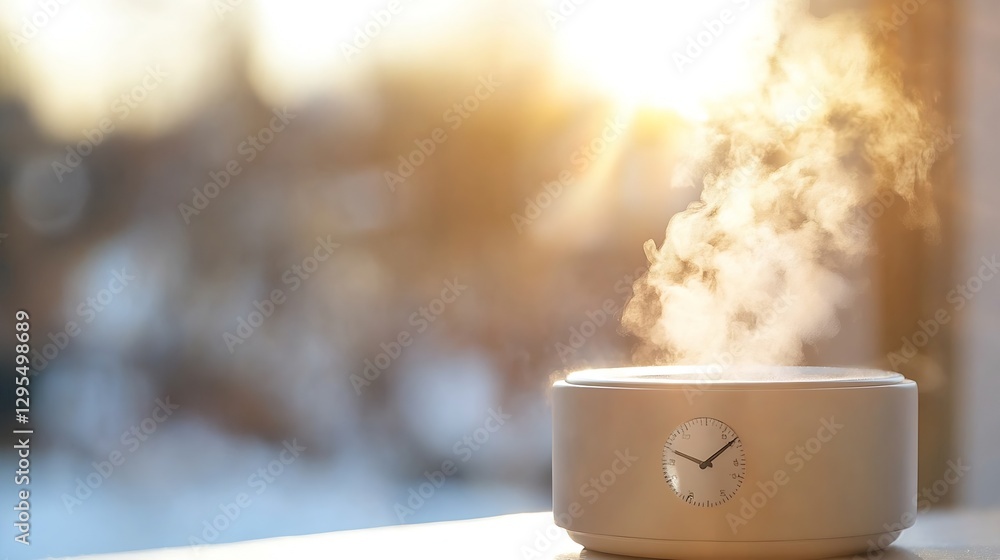 Poster Aromatic Diffuser Clock Steaming with Refreshing Scents During a Sunset Glow : Generative AI