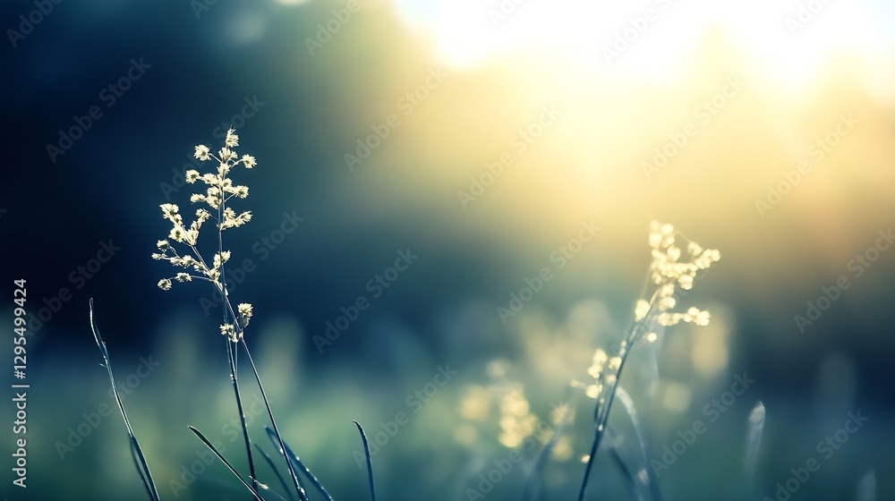 Aufkleber delicate grass with dew in soft sunrise light creating a dreamy atmosphere : generative ai