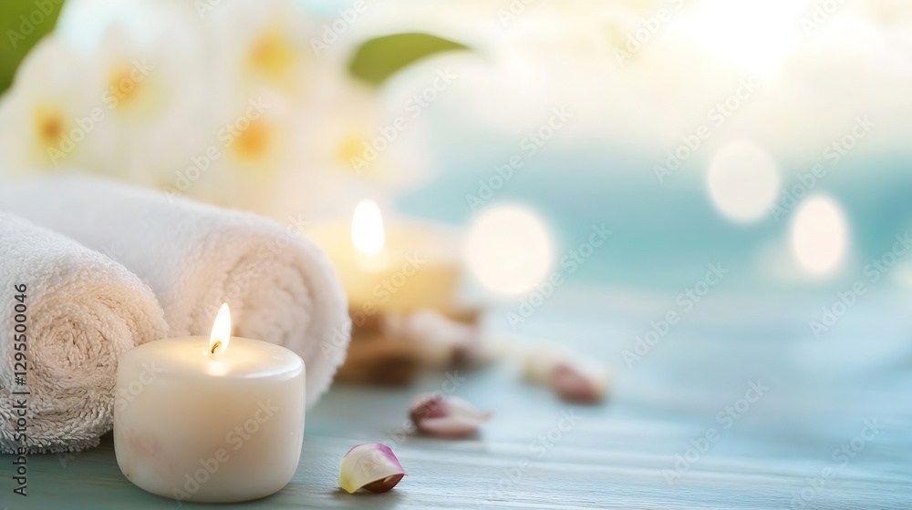 Aufkleber Spa setting with candles and rolled towels creating a calming atmosphere for relaxation : Generative AI