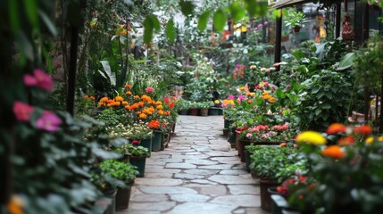 A charming walkway garden with butterfly-attracting flowers.