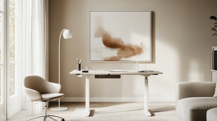 Bright modern home office setup with adjustable standing desk