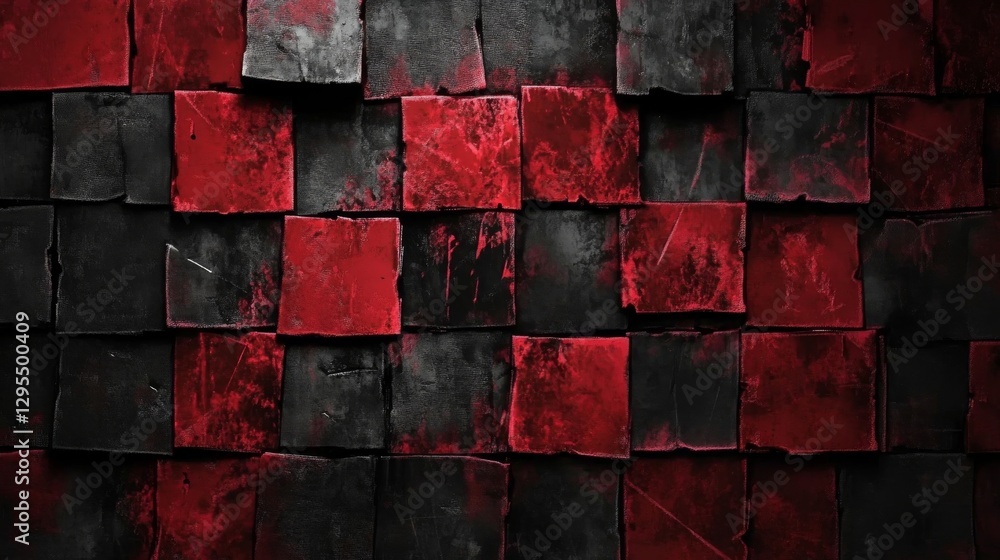Poster abstract red and black square blocks texture background