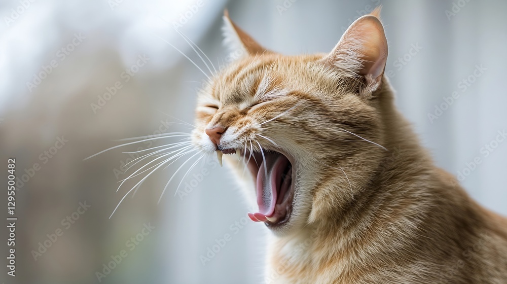 Poster Closeup of a Yawning Ginger Cat with Soft Light Highlighting Its Appealing Features : Generative AI