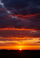 Obraz premium red sunset over the river, blue, evening, light, red, dusk, cloudscape, dramatic, landscape, color, storm, dawn, weather, sunlight, 