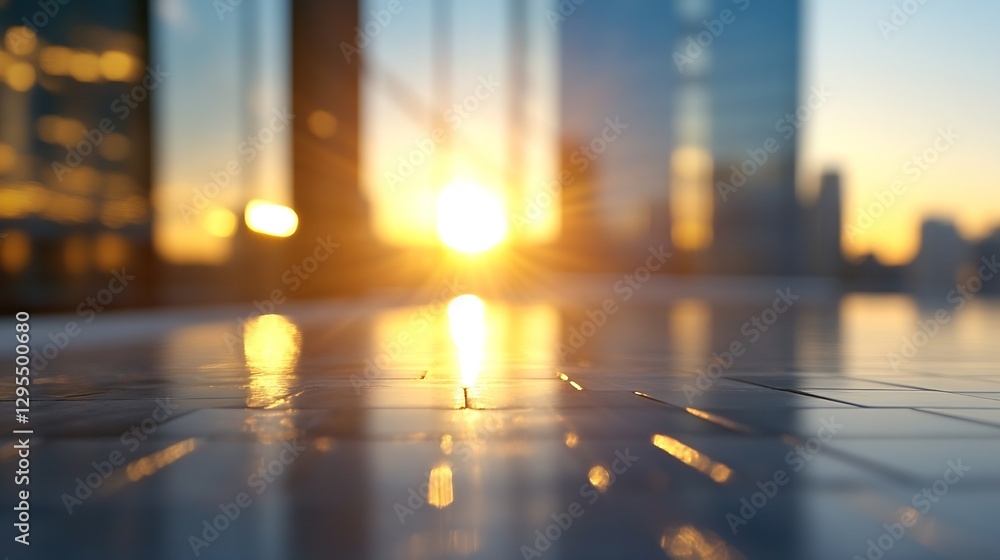 Poster stunning sunset view from a modern office building with reflections on glass windows : generative ai
