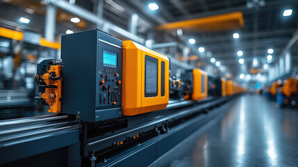 Obraz premium Plastic molding plant in Saudi Arabia, injection molding machines producing customized industrial plastic components, efficiency-driven production flow