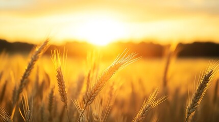 Naklejka premium Golden Wheat Field Under a Bright Sunset Capturing the Essence of Nature's Bounty : Generative AI