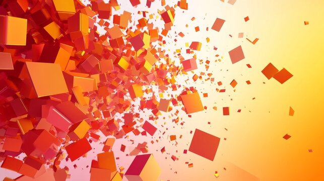 Abstract Orange Cube Explosion: A Dynamic 3D Render of Exploding Cubes