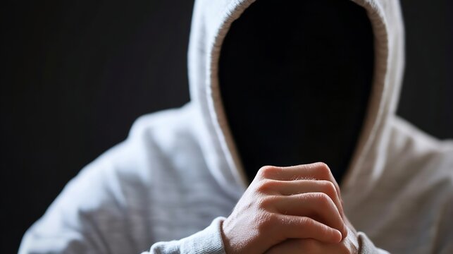 Mysterious figure in a hoodie with an obscured face creating a dark and eerie atmosphere : Generative AI