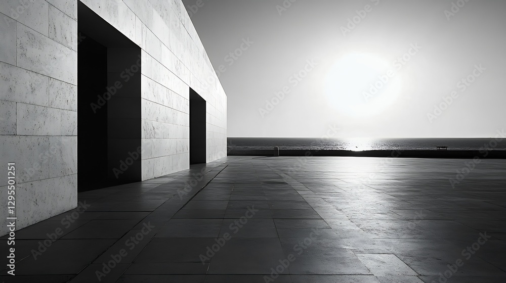 Fototapete modern architecture with a stunning sunset view captured in black and white highlighting silhouette 