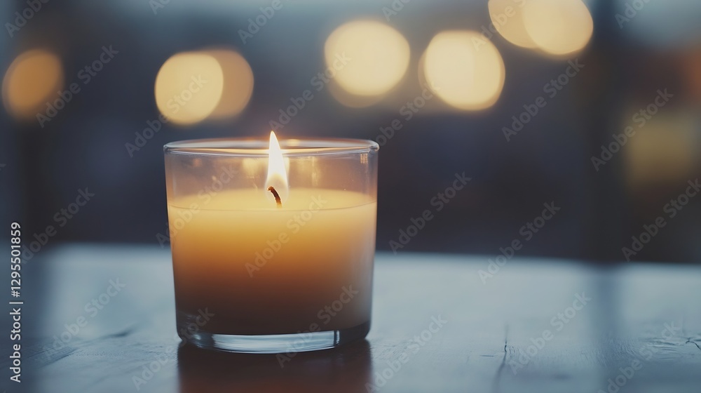 Leinwandbilder elegant candlelit image showcasing a warm glowing candle with blurred bokeh lights in the background