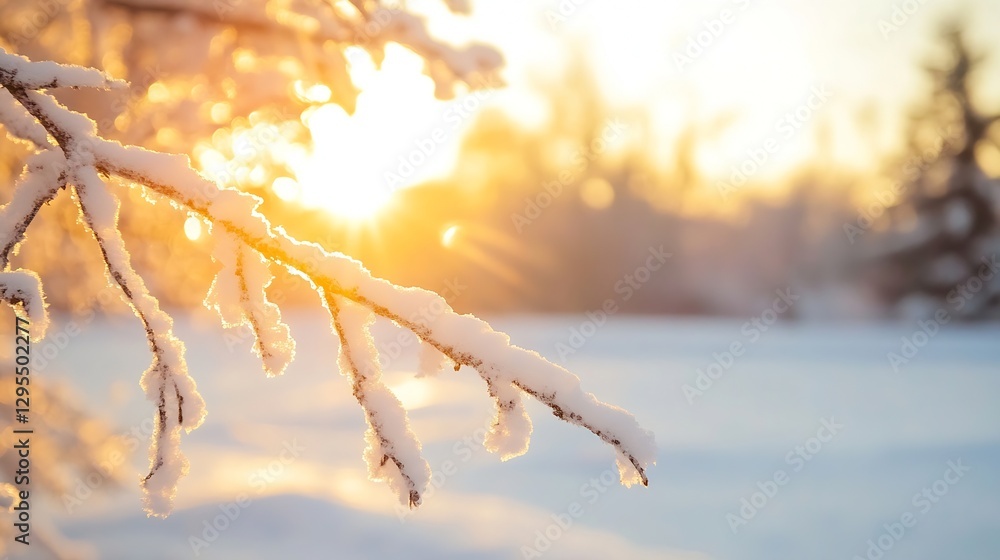 Aufkleber snow covered branches glowing in sunlight during winter season creating a magical landscape : genera