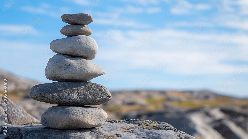 Aufkleber natural rock stack embedded in a serene landscape promoting tranquility harmony and balance in natur