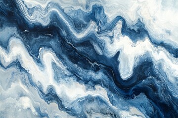 Fototapeta premium Stunning aerial capture of ocean waves in fluid art style with dark blue and white palette