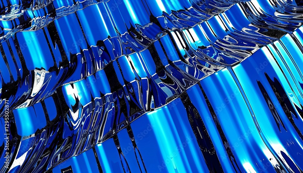 Aufkleber dynamic abstract of shimmering electric blue waves with fluid patterns and soft reflections