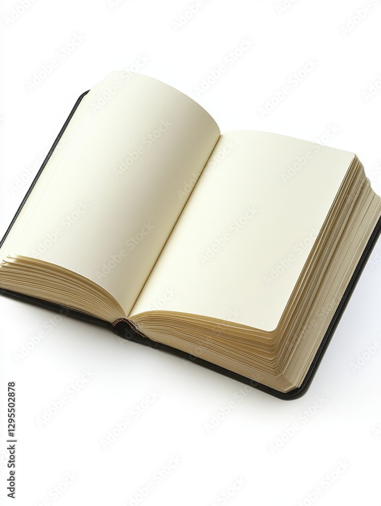 Poster open notebook with blank pages inviting creativity and reflection on a bright white surface for jour