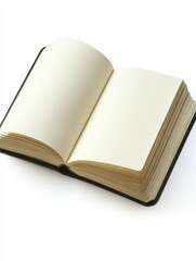 Open notebook with blank pages inviting creativity and reflection on a bright white surface for journaling and planning