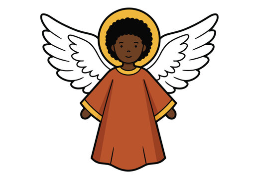 recommend clip art: African American angel clipart. An angel with white wings, a yellow halo, and a brown robe. Vector illustration design.