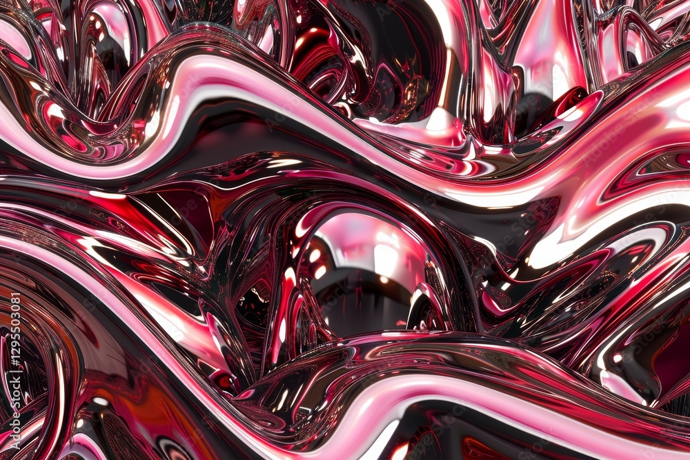 Poster elegant close up of glossy black and red fluid waves with soft gradient lighting and deep shadows