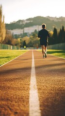 Fototapeta premium Runner sprints track, city backdrop