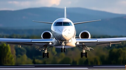 Modern commercial jet airplane in a clear sky preparing for takeoff showcasing aviation design : Generative AI