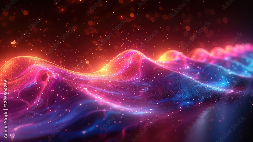 Poster abstract colorful wavy lines with neon lights. digital art for design of glowing vibrant color with 