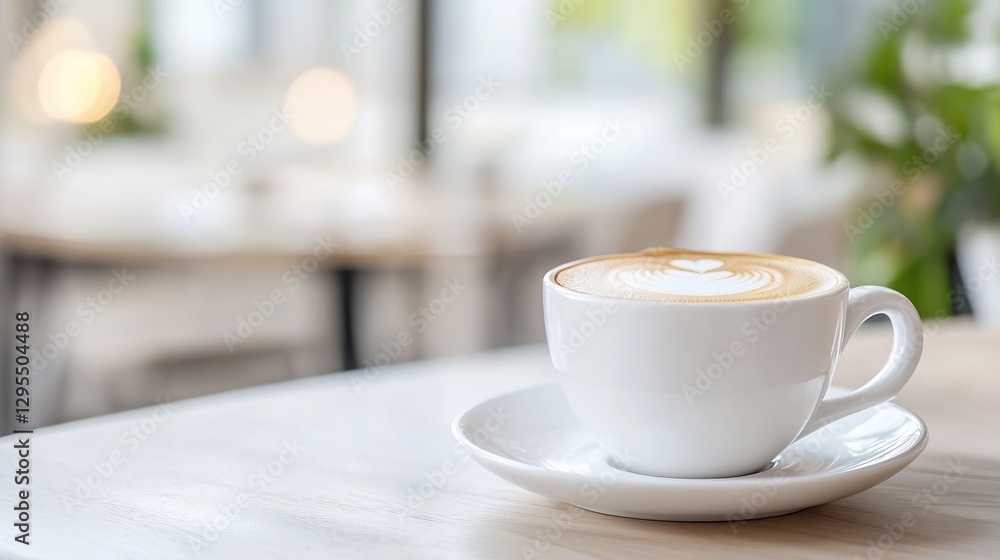 Aufkleber artistic coffee cup with heart design on latte art sitting on a wooden table : generative ai