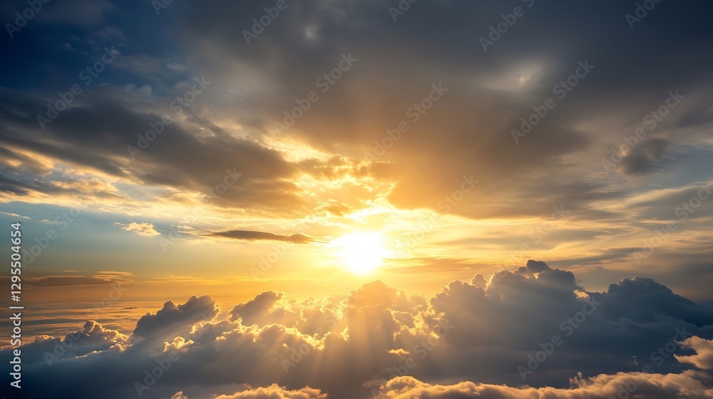 Poster breathtaking view of a stunning sunset illuminating the sky with dramatic clouds and colors : genera