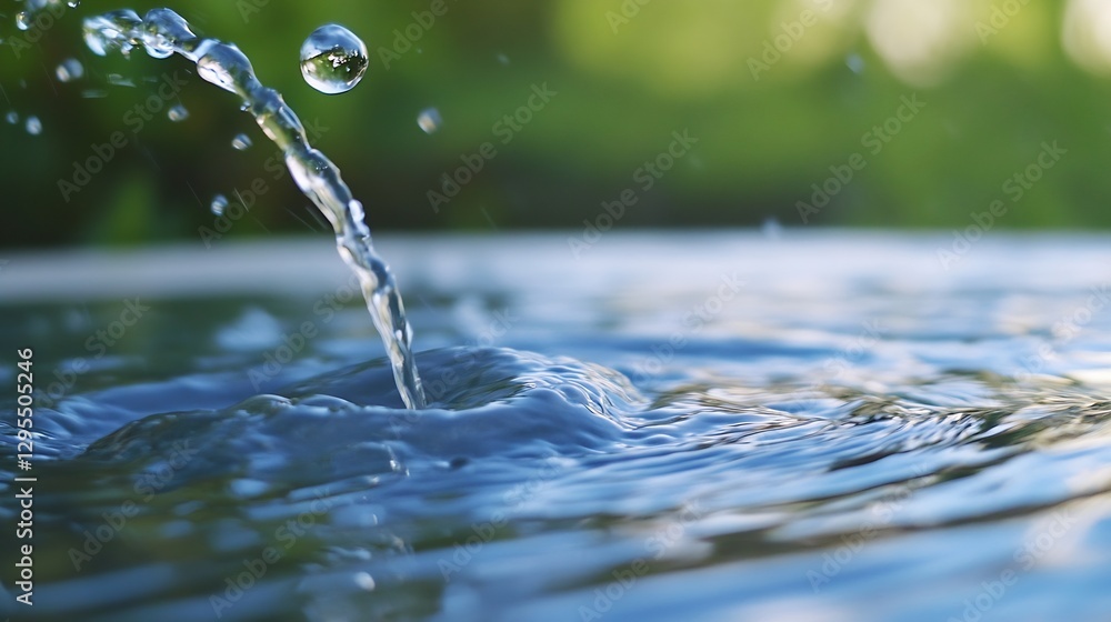 Fototapete Close up of water splashing in a serene natural setting with beautiful blurred background : Generative AI